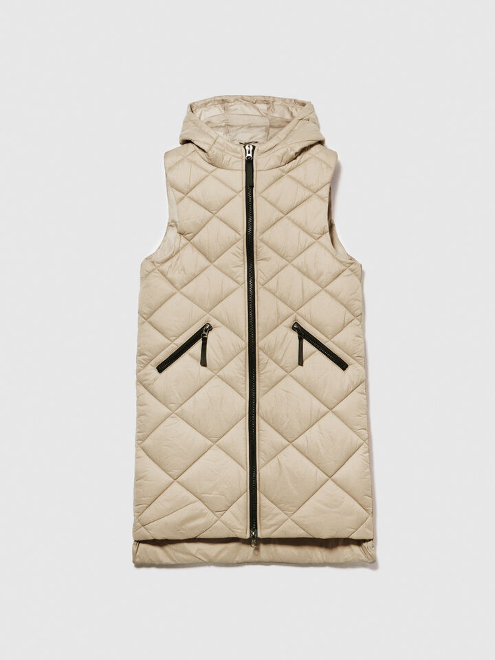 Long vest with hood - women's vests and sleeveless jackets - Beige | Sisley image number 6